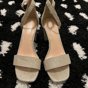 Silver Glitter Block Heel Sandals